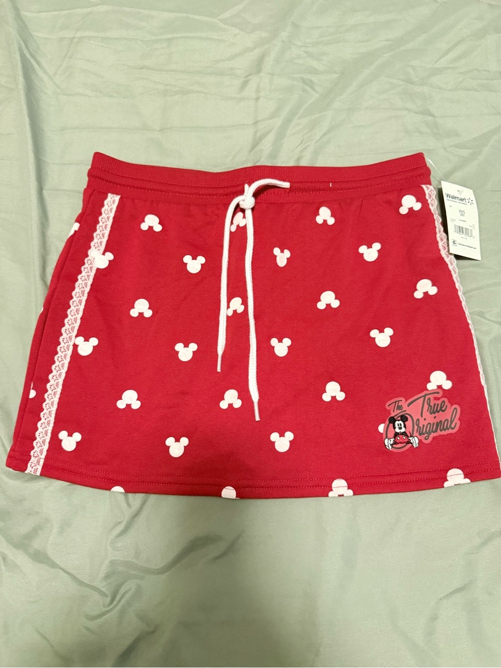 Disney Red Minnie Patterned Mini Skirt with White Drawstring
